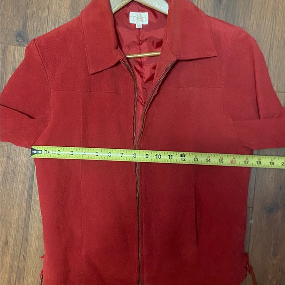 🪩 VINTAGE Cleo Women's Bold Red Suede Leather Jacket | size M - Picture 10 of 10